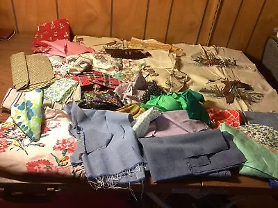 Vintage Fabric Scraps And Remnants Sewing Material~60’s/70’s • $39.99