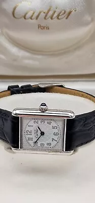 Must De Cartier Tank Sterling Silver Lady's Watch On New Strap In Cartier Box. • $1849.73