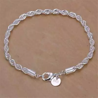 925 Sterling Silver Twisted Rope Bracelet 3mm Chain Link Fancy • £2.93