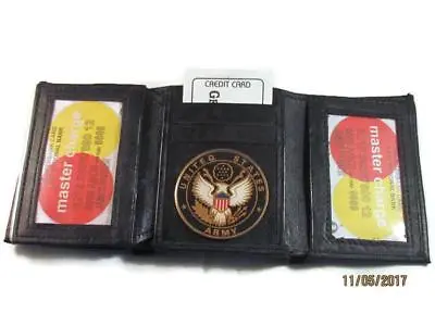 $20.65 • Buy Usa Us Army Black Leather Trifold Wallet 2 Id 17 Card Wallet