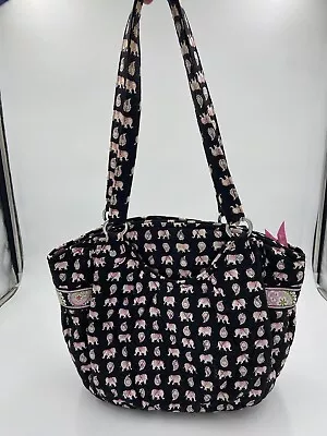 Vera Bradley Shoulder Bag Pink Elephant Paisley Retired Recycled Cotton EUC • $27.99