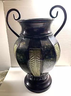 Elegant Expressions Tuscan Vase 14  Brown Gold Metal Roman Urn W/Handles Greek • $25.99