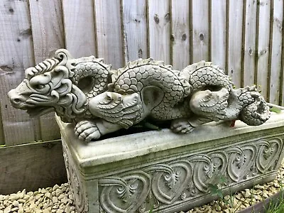 Reconstituted Stone Chinese Dragon Statue | Vintage Mythical Garden Ornament • £49.99