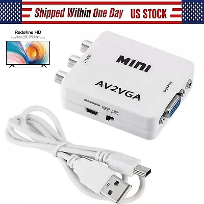 Mini HD AV2VGA Video Converter Box AV RCA CVBS To VGA Video HDTV Adapter US • $6.99