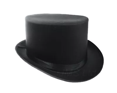 Satin Black Top Hat For Fancy Dress Costume Hard Magician Hat Posted In A Box • £7.95