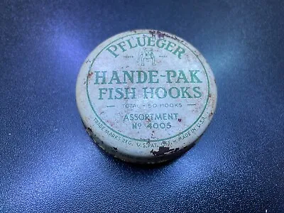 Vintage Pflueger Hande-Pak Fish Hooks Assortment Tin -No. 4005 - Tin Only • $8.50