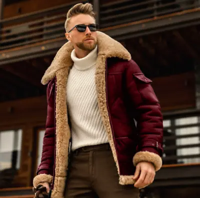 Mens Pu Leather Coats Fur Lined Lambwool Jacket Warm Thicken Motorcycle Plus 5XL • $71.74
