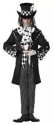 Dark Mad Hatter Alice Wonderland Black Fancy Dress Halloween Adult Costume • $78.63