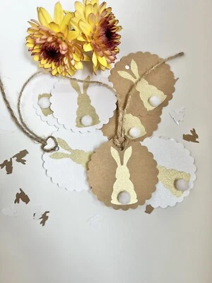 £3.95 • Buy 10 X Easter Gift Tags, Easter Bunny Tags, Kraft Labels, 2,5” Round Tag + Tie.
