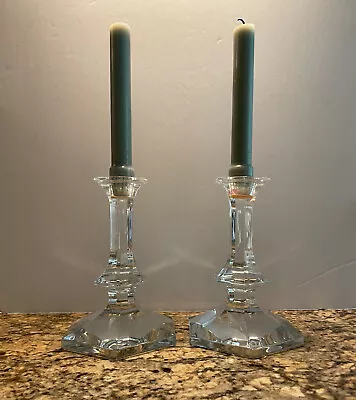 Vintage Val St Lambert Crystal Candlesticks Candle Holders 7  - Circa 1970's • $33.75