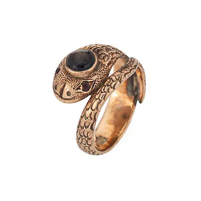 Black Star Sapphire Snake Ring Vintage 14k Rose Gold Sz 5 Estate Serpent Jewelry • $985