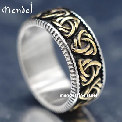 MENDEL Mens Stainless Steel Gold Plated Celtic Trinity Knot Band Ring Size 7-15 • $12.99