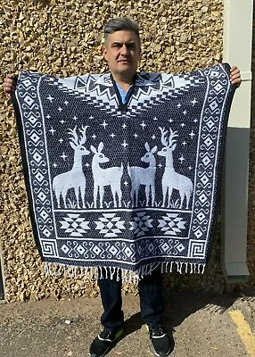 Mexican Poncho deer winter Sarape  Reversible  Gaban  Heavy Poncho black  • $38