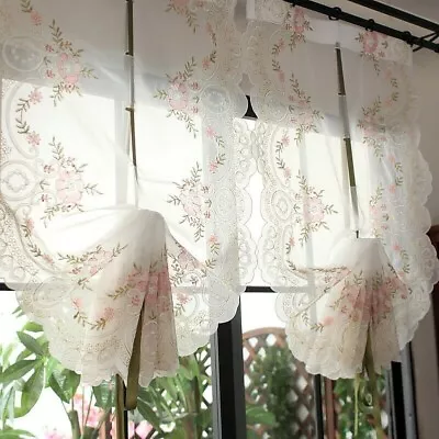 Balloon Ribbon Roman Curtains Lace Embroidery Bedroom Balcony Voile Country Chic • £31.58