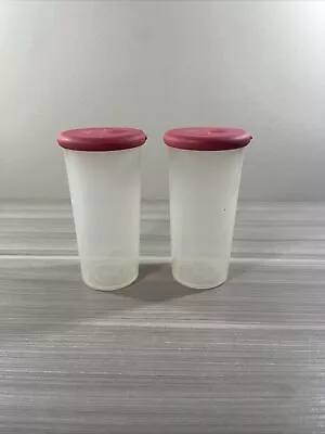 New! Tupperware Vintage One Touch Salt & Pepper Shakers Pink Lids • $14.84