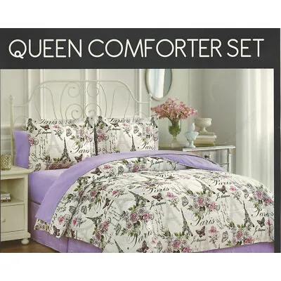 Paris Comforter Set 8 Piece Floral Comforter Set Queen Size Parisian Scenery • $79.99