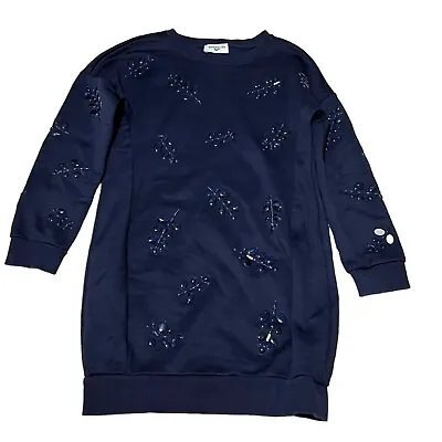 Monnalisa Girls Sz 8 Navy Blue Sweatshirt Embellished Dress • $22
