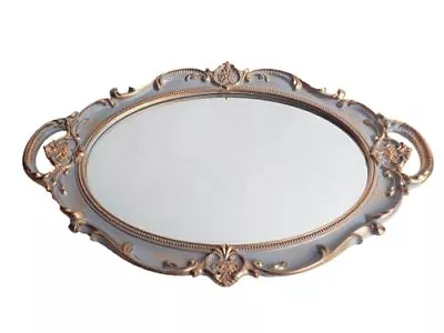 Oval Vintage Decorative Mirror Tray Jewelry Dresser Organizer Sliver Gray • $28.46