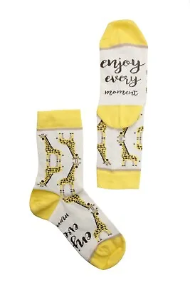 £9.64 • Buy BestSockDrawer MOMENT Yellow Cotton Socks With Giraffes And Text, Size 6-9