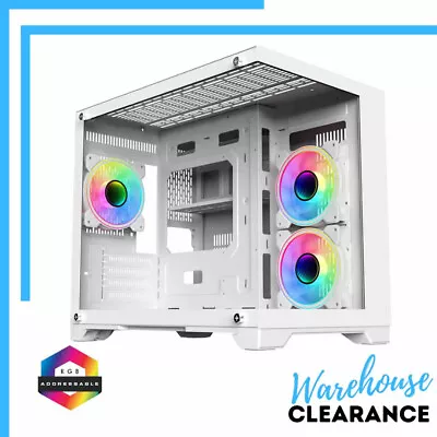 CiT Concept White Micro-ATX Gaming Cube Case - Front Side Windows - 3 ARGb Fans • £56.21