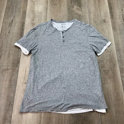 Vince Shirt Men's Large Gray Henley Short Sleeve Double Layer Pima Cotton Casual • $19.99