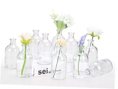  10 Pack Small Glass Bud Vases For Centerpieces Clear Flower Vase 8 Oz 10 Pcs • $35.45