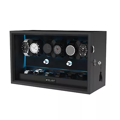 Automatic Rotation 6 Watch Winder Box With 6 Extra Storage Box Blue LED Light • $178.49