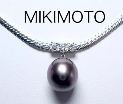 MIKIMOTO Black Buttefly Pearl 11.0mm Necklace With Diamond 18K Approx 39.7cm • $3240.77