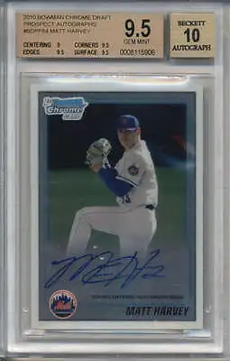 Matt Harvey Mets 2010 Bowman Chrome Draft Rookie Card RC #84 BGS 9.5 Auto 10 • $249