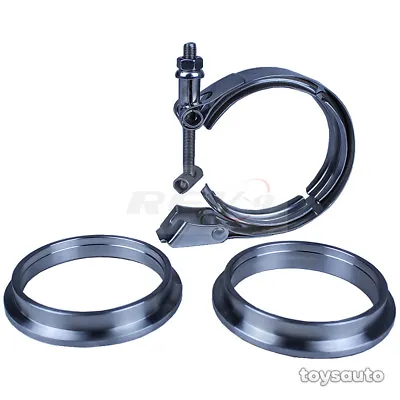 $29.95 • Buy Rev9 3pc 3.5  SS V Band Turbo Exhaust Downpipe Quick Release Clamp + Flange Kit