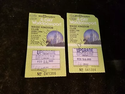 2 Vintage 1989 Walt Disney World 4-Day Worldpassport Magic Kingdom Ticket Stubs • $19.99