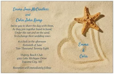 £128.85 • Buy HEART & Starfish In The SAND 5X7 Beach WEDDING Invitation Custom