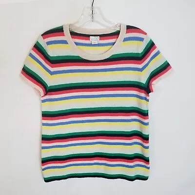 J. Crew Womens Multicolor Striped 100% Cashmere S/S Sweater T-Shirt Size Medium • $29.95