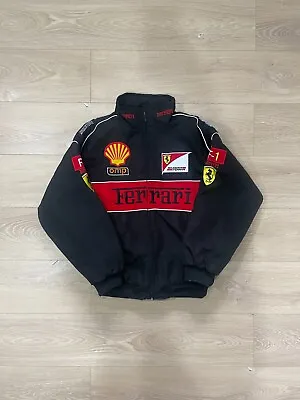 Vintage Ferrari Racing Jacket Embroidered Cotton Padded F1 Ferrari Jacket Black • $75