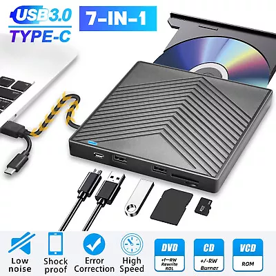 External CD DVD Drive For PC Laptop Windows 11 10 USB 3.0 Burner Reader Writer • $23.98