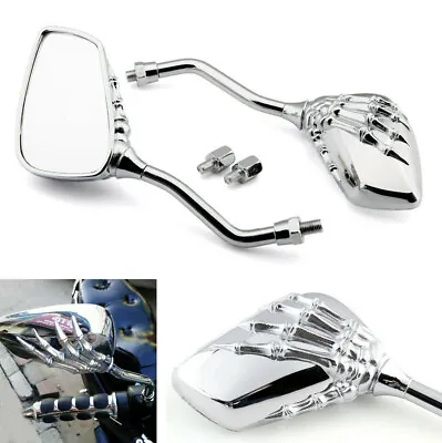 1 Pair Skull Skeleton Bone Hand Motorcycle Modified Side Mirrors Chrome M8 M10 • $19.85