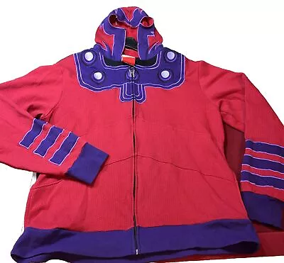 L Marvel Comics X-Men Magneto  Hoodie Zip Up Sweatshirt Costume Red Purple Mens • $79.99