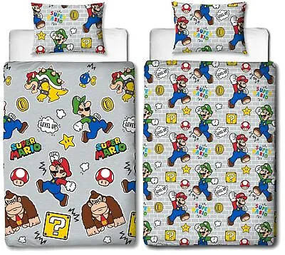 £14.99 • Buy Super Mario Level Up Single Duvet Cover Reversible Bedding Set Donkey Kong