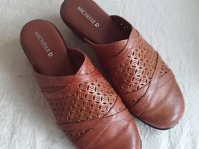 Michelle D Size 9M Clogs Brown PerforatedLleather Womens Slip On Shoes EUC • $22