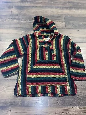 Earth Rage Hippie Boho Mexican Surf Hooded Drug Rug Pullover Pancho Small • $12