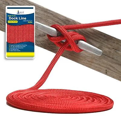 1/2  X 20' - Red Durable Double Braided Nylon Dock Line - For Boats Up To 35' - • $22.98