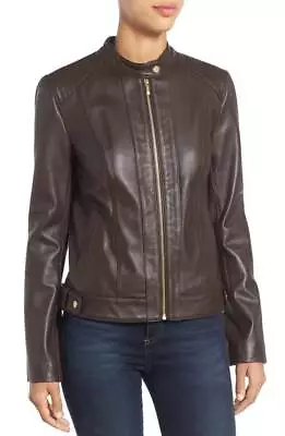Women's Leather Jacket Genuine Lambskin Real Biker Motorcycle Brown Coat Jacket • $256.95