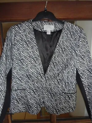 H&m Sz 10- 12 (eu 40)  Bnwot Unusual Lined Zebra Woven Fitted Blazer Jacket • £6.50