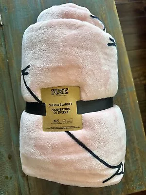 Victorias Secret Pink Sherpa Blanket 50 X 60  Pink White Black • $29.99