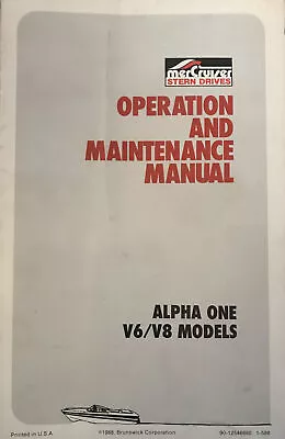 NOS 90-12546880 Mercruiser Alpha One Operation & Maintenance Manual V6/V8 GM1 • $17.95