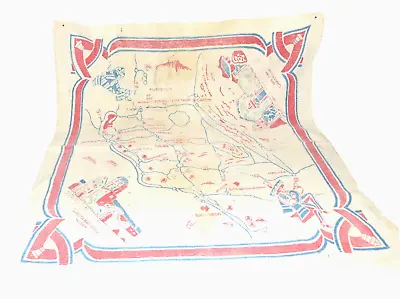 Vintage 1950s California Red Blue White Flour Sack Souvenir State Map Tablecloth • $29.99