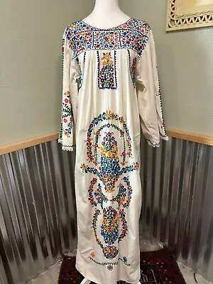 Vintage 60s 70s Cotton Boho Maxi Dress MUMU Embroidered BELL SLEEVES • $148