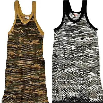 £6.99 • Buy Mens Camouflage String Vests, 100% Cotton Mesh Fish Net, Gym Tank Top