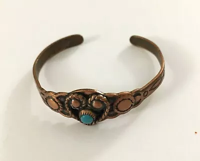 Vintage Bell Signed Copper Turquoise Childs Tiny Southwest Style  Cuff Bracelet • $14.99