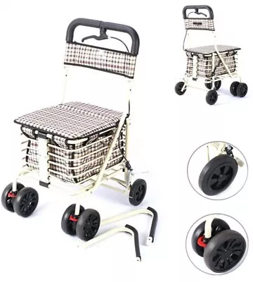 Folding Walk Seated Shopping Trolley With Backrest Armrest  6 Wheels Defects  • £79.99